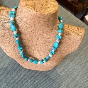 Pretty faux turquoise combined with faux pearls make a sweet necklace